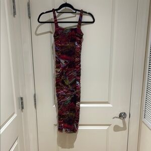 Fuzzi Small Multi-Color Printed Tank Ruched Midi Dress